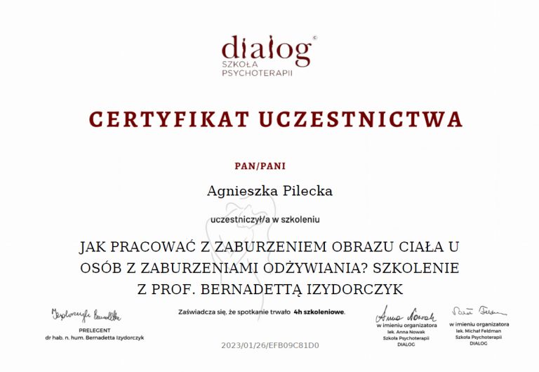 Jak pracować z zaburzeniem obrazu ciała u osób z zaburzeniami odżywiania – Szkolenie z prof. Bernadettą Izydorczyk